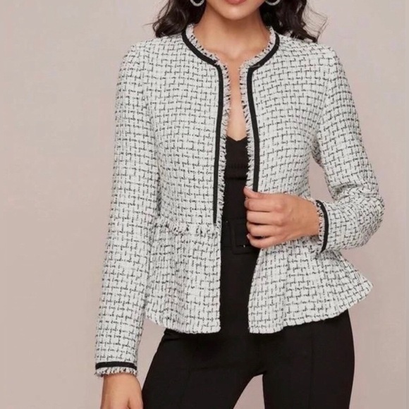 ZARA | NWT SMALL BOUCLE FRINGE TWEED OPEN PEPLUM BLAZER - Picture 3 of 9